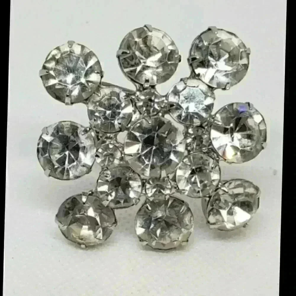 Vintage Rhinestone Brooch Big Clear Round Stones Bride Wedding Valentine Mom